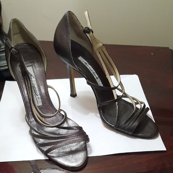 Brian Atwood Metallic Gray Strappy Heels - Picture 1 of 11